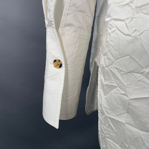KHAITE Size S Cream Cotton Blend Wrinkled Contrast Stitch Button Up Shirt