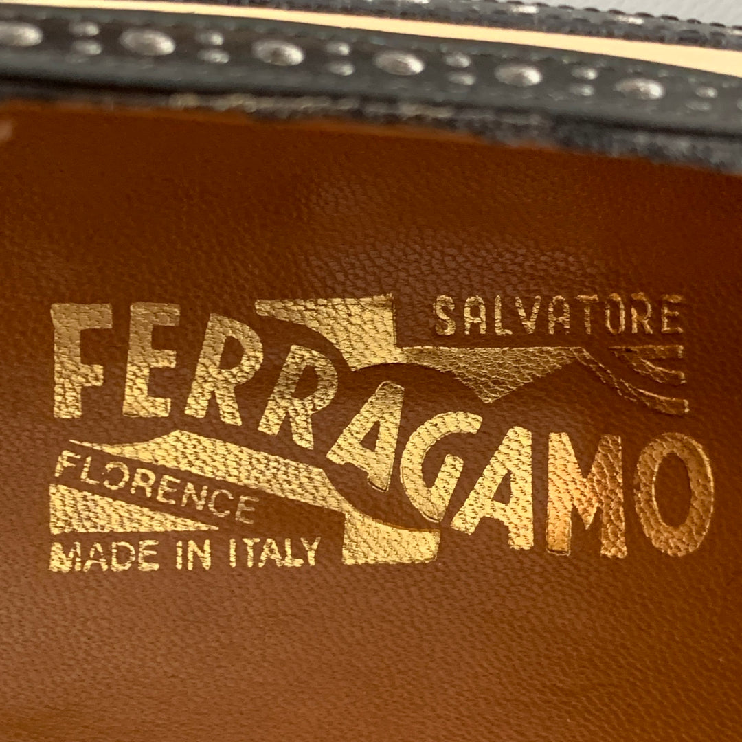 SALVATORE FERRAGAMO Size 9 Black Ivory Leather Spectator Wingtip Lace-Up Shoes