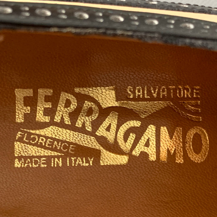 SALVATORE FERRAGAMO Size 9 Black Ivory Leather Spectator Wingtip Lace-Up Shoes