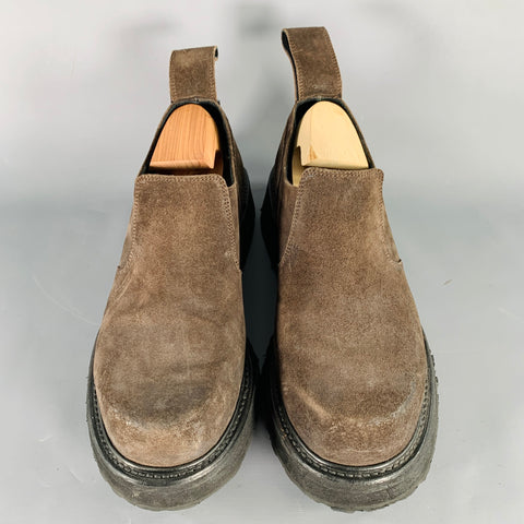 JULIUS_7 Size 9.5 Brown Black Suede Chunky Tread Sole Loafers