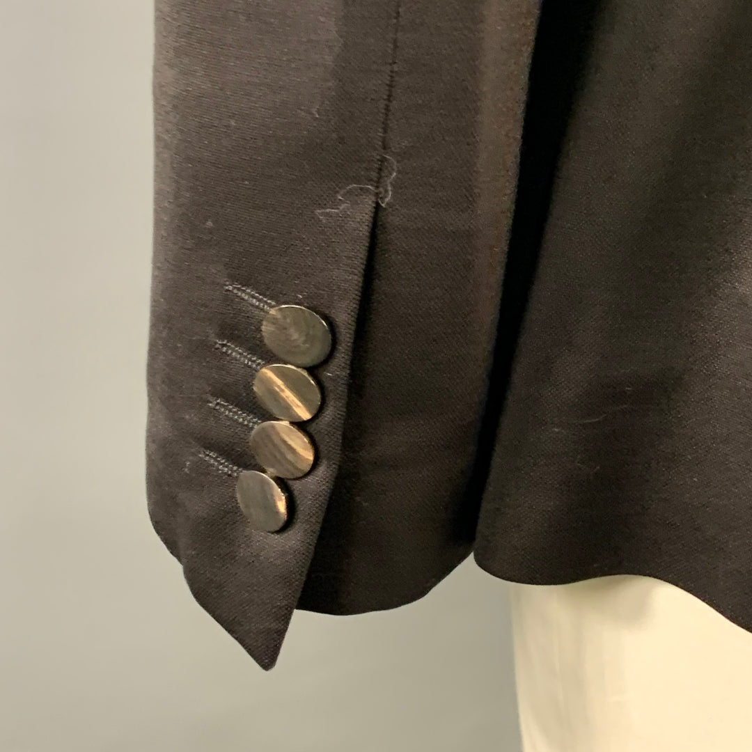 LANVIN Size 42 Black Silk Cotton Notch Lapel Sport Coat