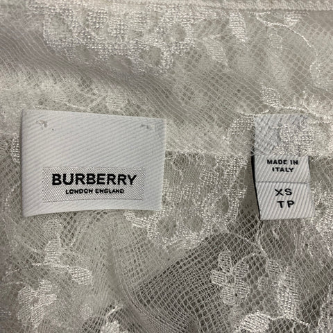BURBERRY Size XS White Lace Viscose Blend Bow Long Sleeve Shirt