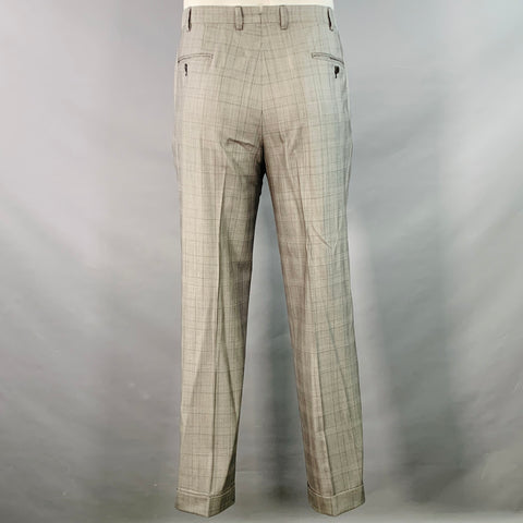 BRIONI Size 42 Regular Grey Black Glenplaid Wool Silk Blend Peak Lapel Suit