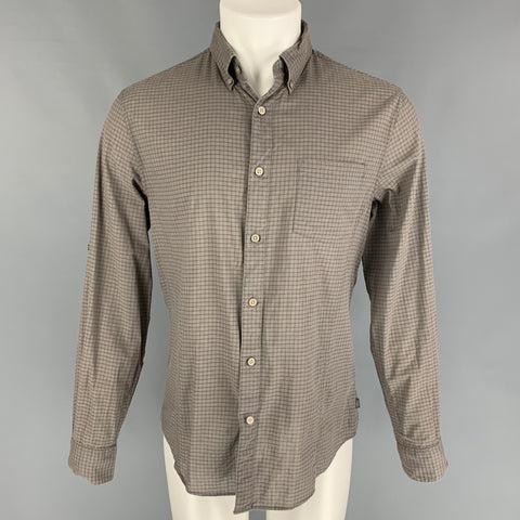 JOHN VARVATOS Size M Brown Checkered Cotton Long Sleeve Shirt