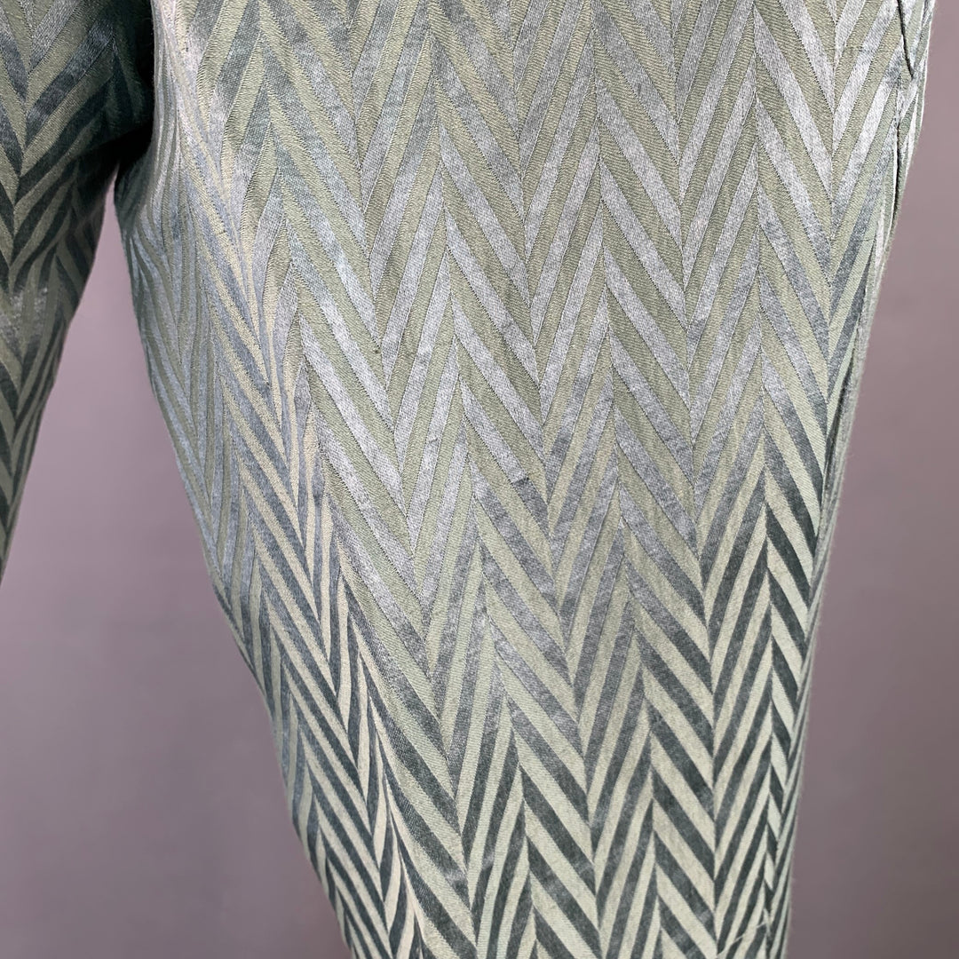 HAIDER ACKERMANN Size 32 Green Herringbone Jacquard Linen Silk Cropped Casual Pants