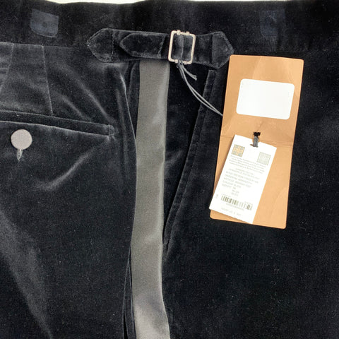 BURBERRY Size 38 Black Velvet Cotton Tuxedo Dress Pants