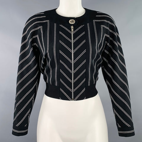 PALLANT Size 6 Black White Virgin Wool Stripe Zip Up Jacket Blazer
