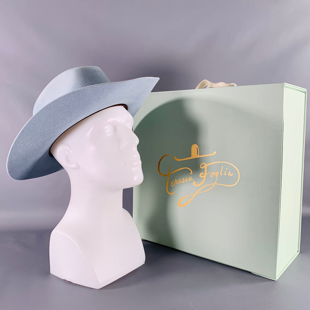 TERESSA FOGLIA Blue Felt Fedora Hat
