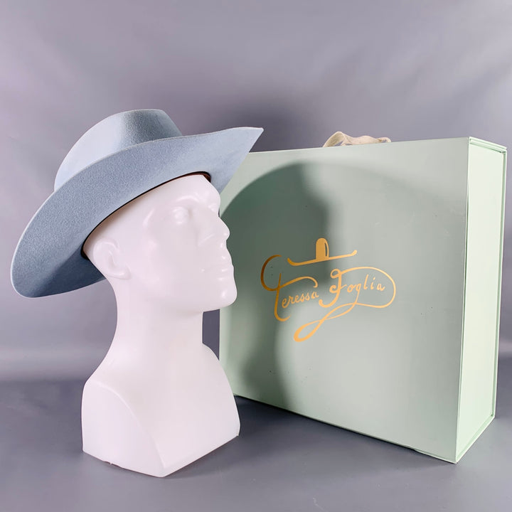 TERESSA FOGLIA Blue Felt Fedora Hat