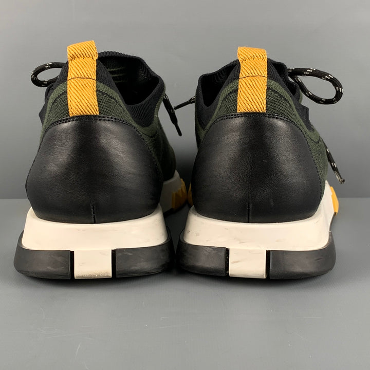 HERMES Size 11 Green Black Nylon Slip On Sneakers