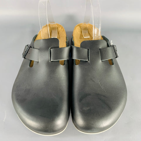 BIRKENSTOCK Size 11 Black Leather Slip On Sandals