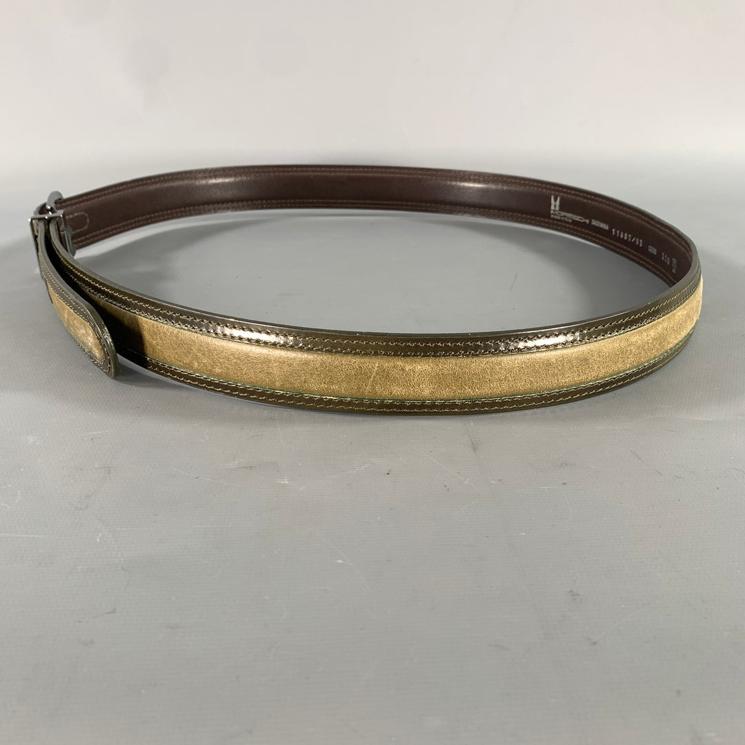 MORESCHI Size 38 Brown Olive Mixed Pattern Leather Belt