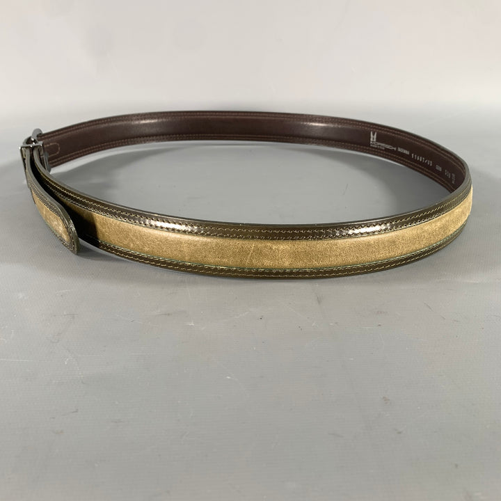 MORESCHI Size 38 Brown Olive Mixed Pattern Leather Belt