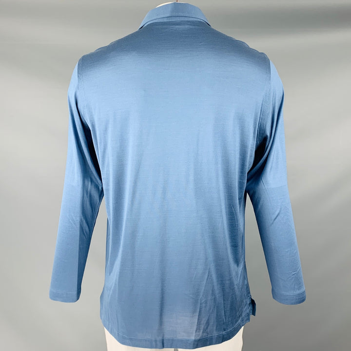 BRIONI Size XL Blue Knit Silk Polo Pullover