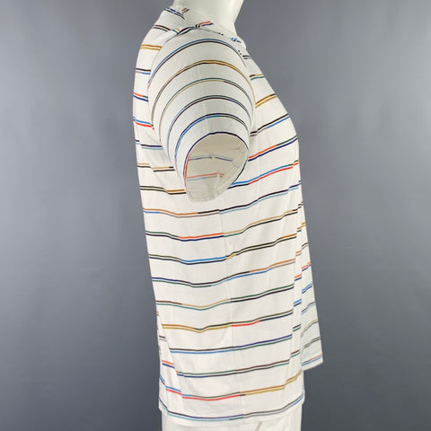 PS by PAUL SMITH Size L White Multi Color Stripe Cotton Crew Neck T-shirt