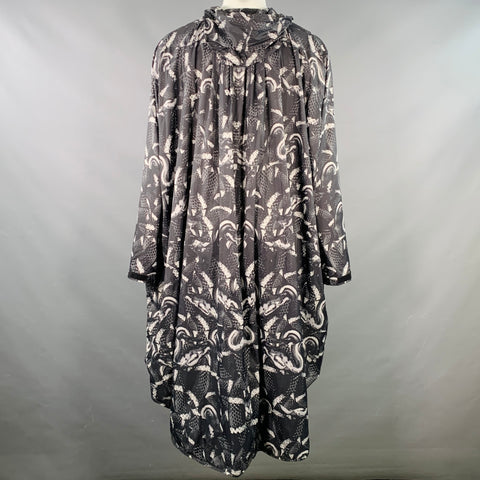 MARCELO BURLON Size M Black Grey Snake Polyamide Oversized Hooded Raincoat