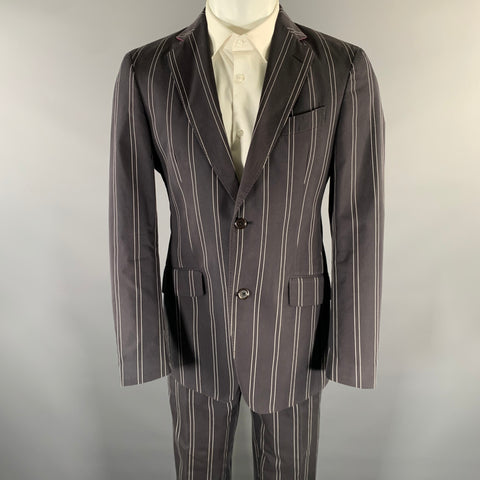 ETRO Size 38 Black White Pinstripe Cotton Notch Lapel Suit