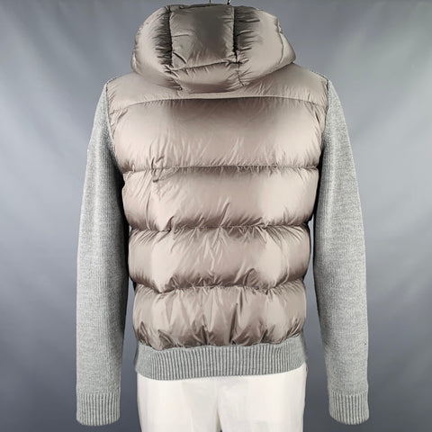 MONCLER Size XL Grey Knit Wool Acrylic Hooded Jacket