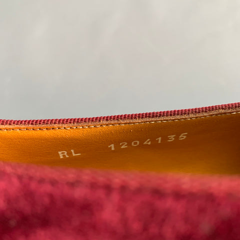 RALPH LAUREN Size 9.5 Burgundy Velvet Monogram Slip On Flats