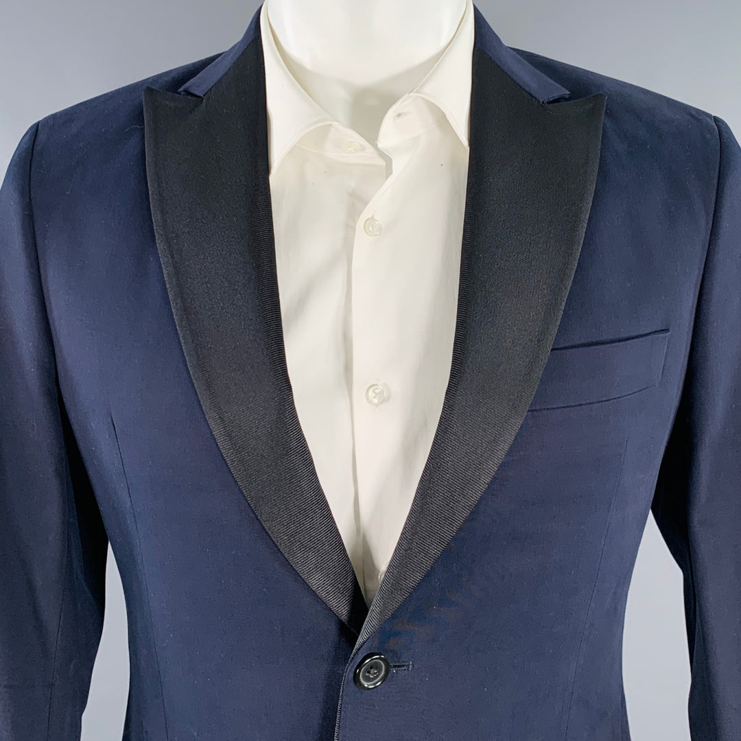 TODD SNYDER Size 38 Navy Black Cotton Peak Lapel Sport Coat