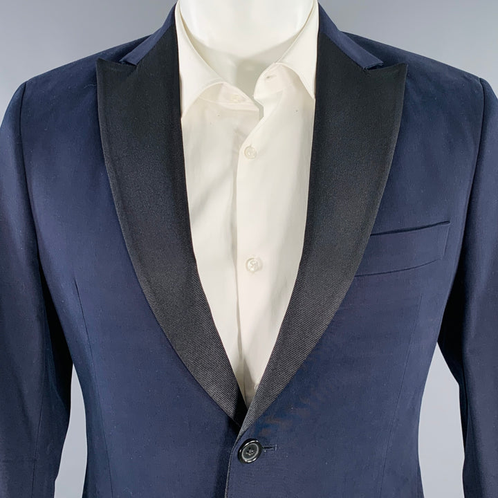 TODD SNYDER Size 38 Navy Black Cotton Peak Lapel Sport Coat
