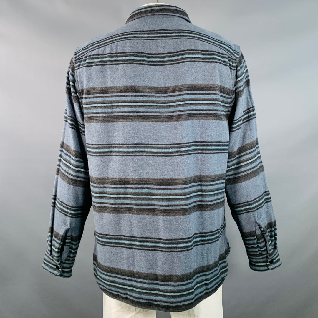 RRL by RALPH LAUREN Size XL Blue Black Stripe Cotton Wool Long Sleeve Shirt