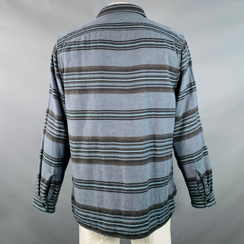 RRL by RALPH LAUREN Size XL Blue Black Stripe Cotton Wool Long Sleeve Shirt