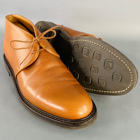 JOHN LOBB Size 8.5 Grove Brown Pebble Grain Leather Lace-Up Chukka Boots