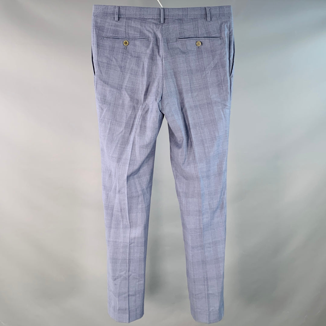 CANALI Size 34 Blue Plaid Wool Flat Front Tapered Dress Pants