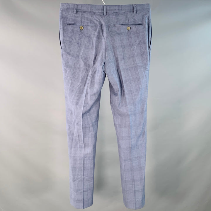 CANALI Size 34 Blue Plaid Wool Flat Front Tapered Dress Pants