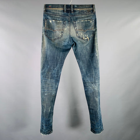 DIESEL Size 26 Tepphar Blue Cotton Blend Tapered Slim Distressed Jeans