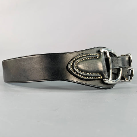 RALPH LAUREN Size S Black Silver Contrast Stitch High Waisted Leather Metal Belt