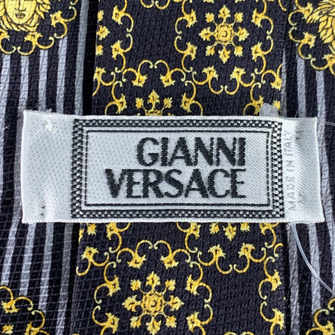 GIANNI VERSACE Black Gold Medusa Heads Silk Tie
