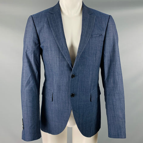 JOHN VARVATOS Size 40 Blue Grey Virgin Wool Blend Sport Coat
