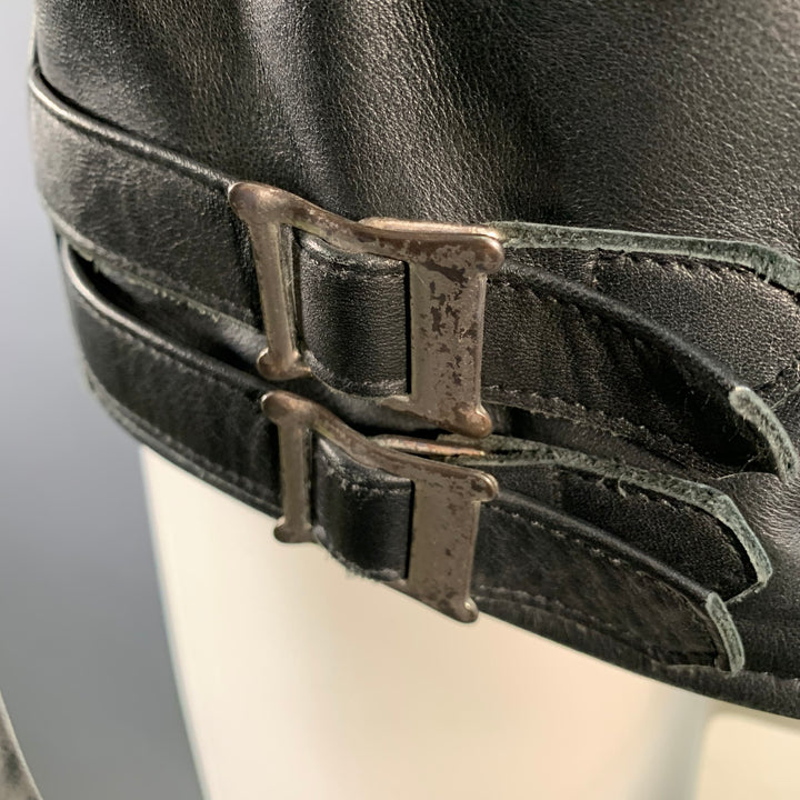 SANDRO Size S Black Quilted Calfskin Leather Moto Racer Jacket