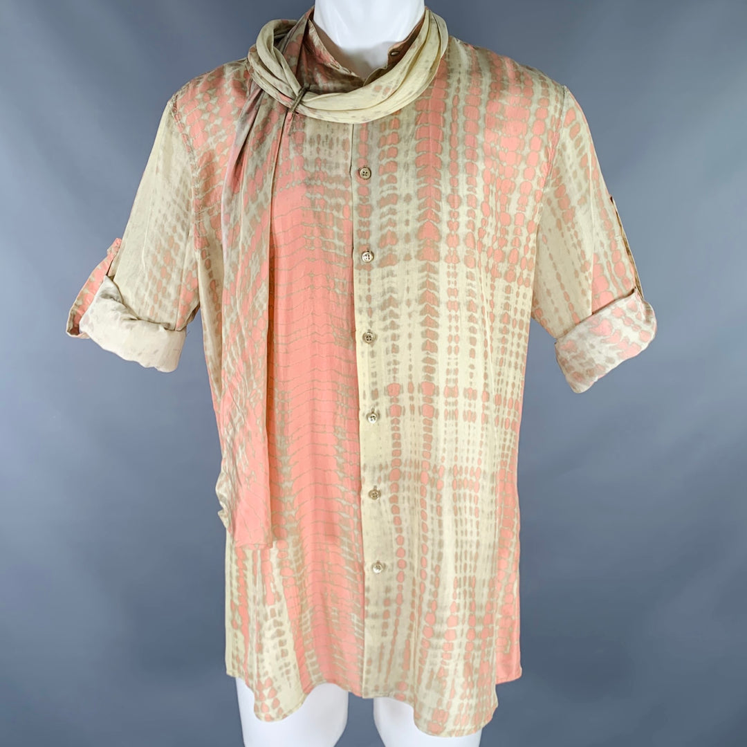ALEXANDER MCQUEEN Size M Khaki Pink Dyed Silk Nehru Collar Long Sleeve Shirt