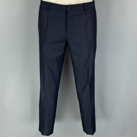 DOLCE & GABBANA Size 42 Navy Pattern Wool Blend Suit