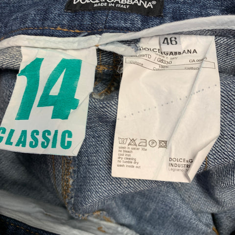 DOLCE & GABBANA Size 32 Blue Distressed Cotton Jeans