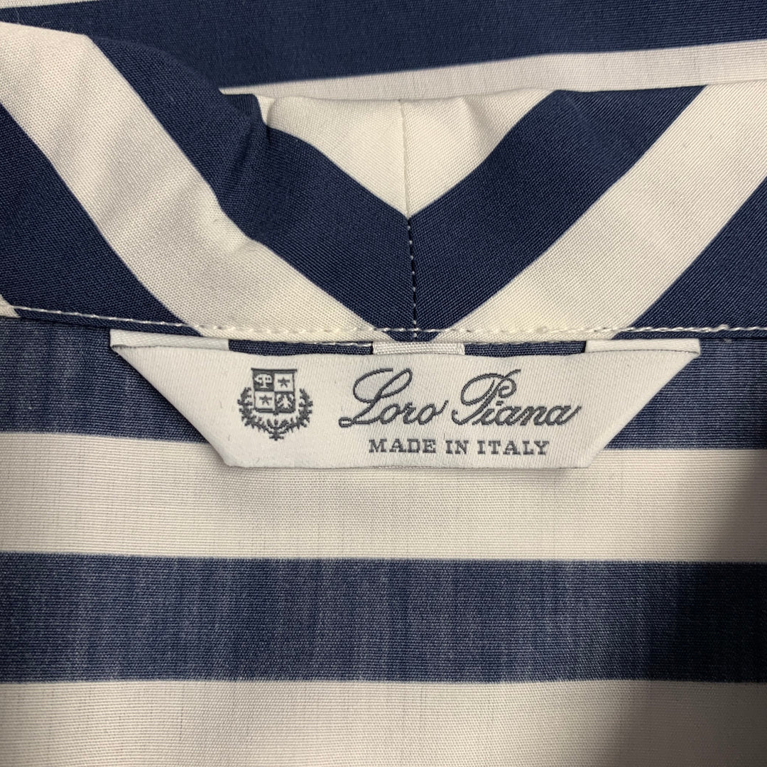 LORO PIANA Size 6 White Navy Cotton Stripe One Pocket Casual Top