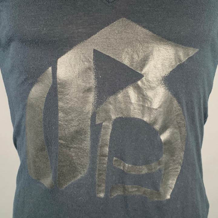 JOHN GALLIANO Size S Black Monogram Print Cotton V-Neck T-shirt