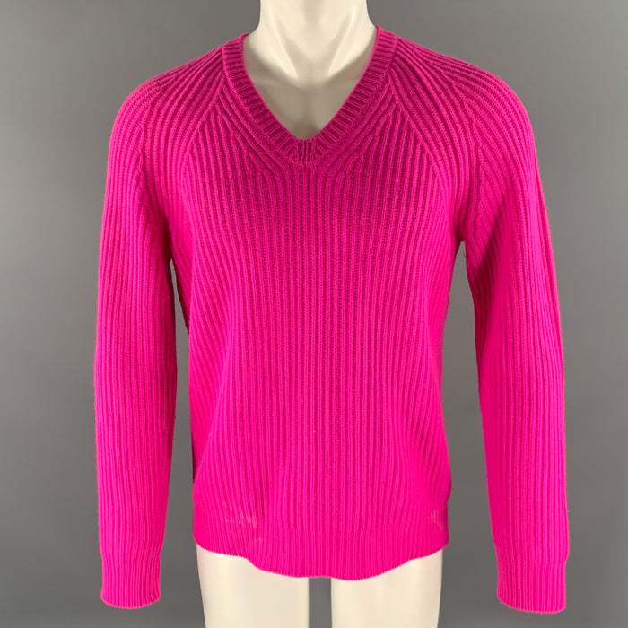 TOM FORD Size S Pink Ribbed Knit Cashmere V-Neck Sweater
