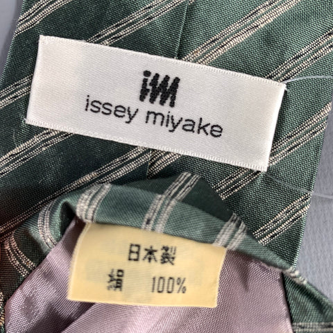 ISSEY MIYAKE Green Tan Stripe Silk Tie
