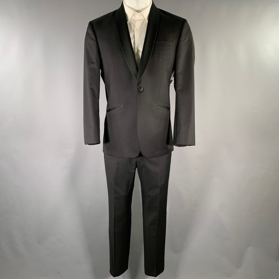 TED BAKER Size 40S Black Wool Mohair Tuxedo Suit