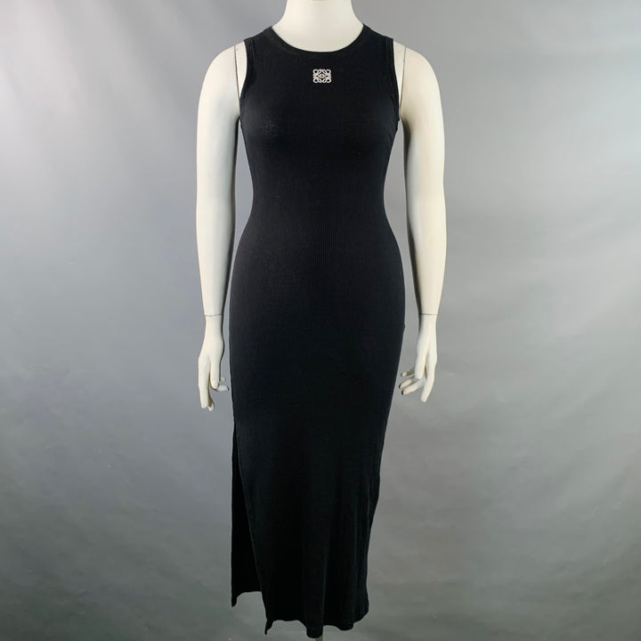 LOEWE Size XL Anagram Black White Jersey Ribbed Sleeveless Tank Midi Dress