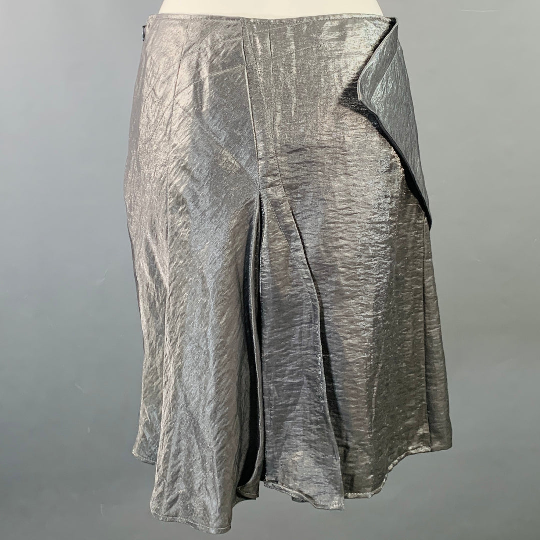 CHRISTIAN DIOR Size 4 Silver Metallic Linen Blend Pleated Skirt