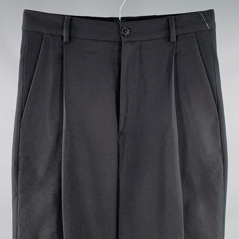 DRIES VAN NOTEN Size 32 Black Twill Wool Pleated Dress Pants