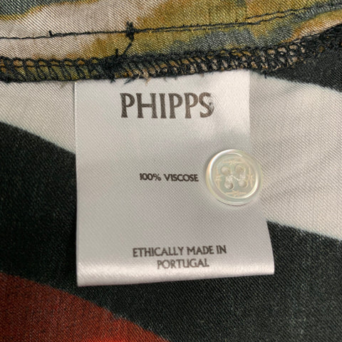 PHIPPS Size L -Dragon Warrior- Red Black Graphic Viscose Short Sleeve Shirt
