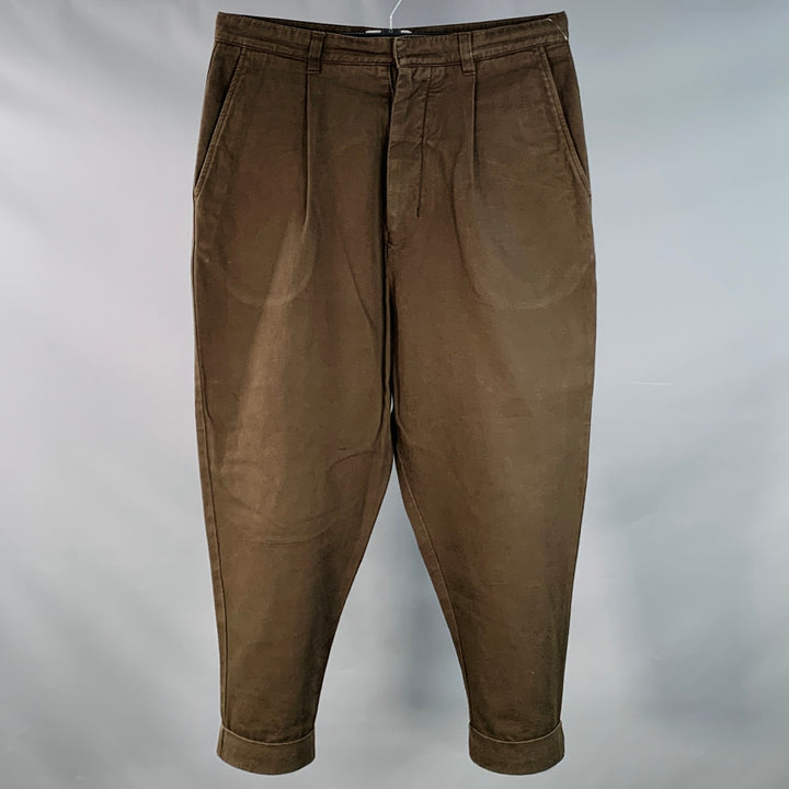 AMI by ALEXANDRE MATTIUSSI Size M Brown Cotton Twill Pleated Tapered Casual Pants