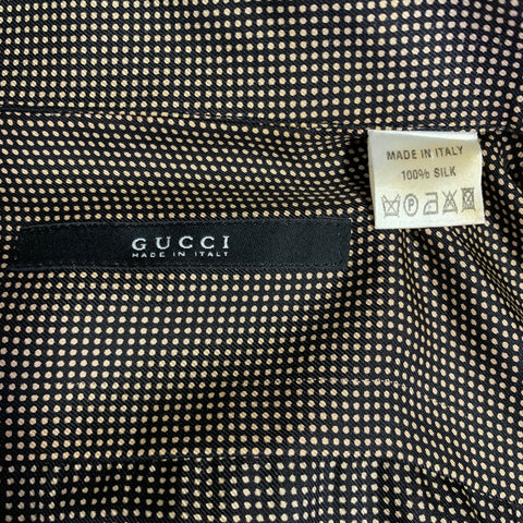 GUCCI Size M Black Gold Dots Silk Button Up Long Sleeve Shirt
