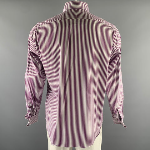 TRUZZI Size XL White Purple Stripe Cotton French Cuff Long Sleeve Shirt